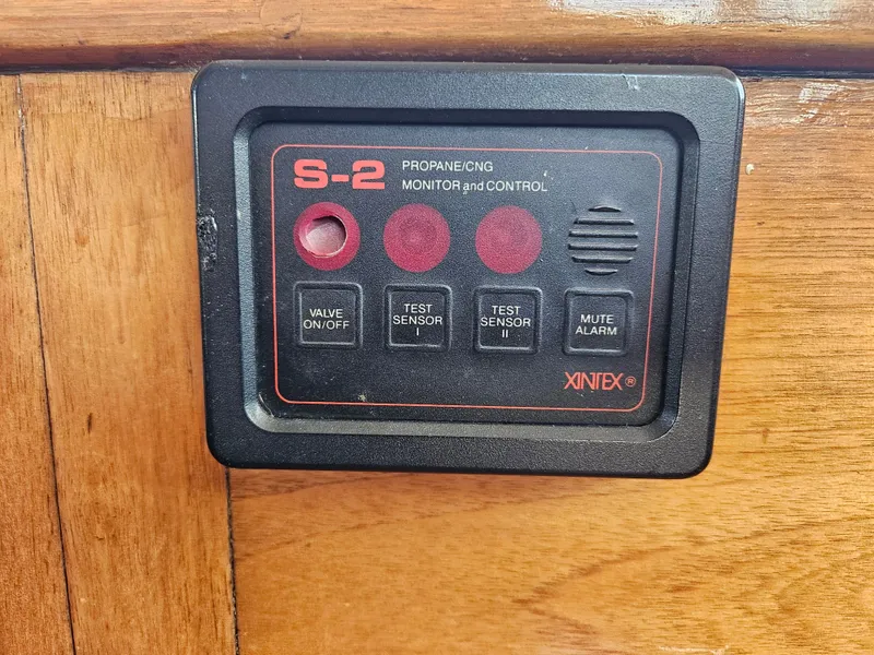 Slide: The Image of Control panel for propane/CNG monitoring on a 1973 Grand Banks 36 Classic boat. - 26