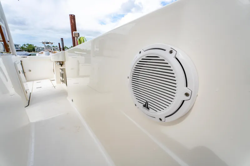 Slide: The Image of 2021 Pursuit S 288 Sport boat interior with speaker detail. - 35