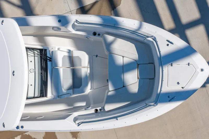 Slide: The Image of 2021 Pursuit S 288 Sport boat, aerial view of spacious deck layout. - 67