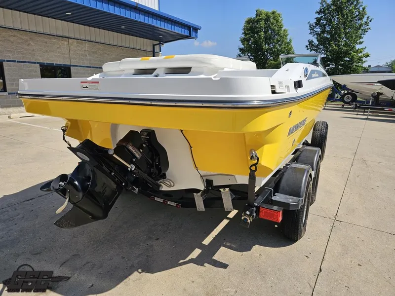 Slide: The Image of 2015 Monterey 196MFS boat in yellow on trailer, parked outdoors. - 41