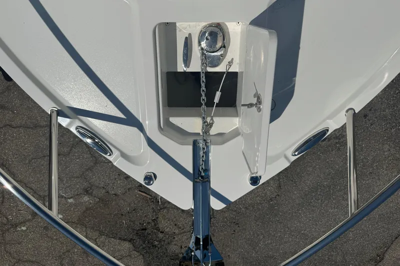Slide: The Image of Bow view of 2025 Parker 2220 SC boat with anchor chain and stainless steel fittings. - 9