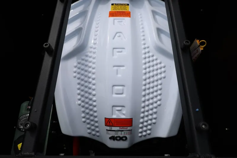 Slide: The Image of 2025 Tigé Z3 boat engine, Raptor 400 cover, close-up view. - 36