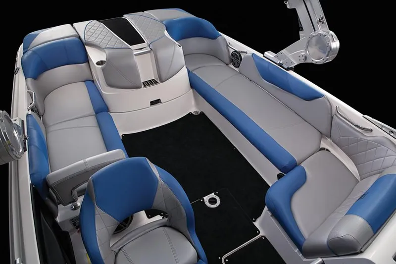 Slide: The Image of Manufacturer Provided Image: 2013 MasterCraft X-14V boat interior with blue and gray seating. - 10
