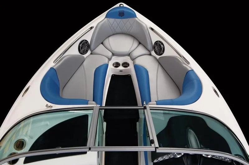 Slide: The Image of Manufacturer Provided Image: 2013 MasterCraft X-14V boat interior with blue and gray seating. - 9