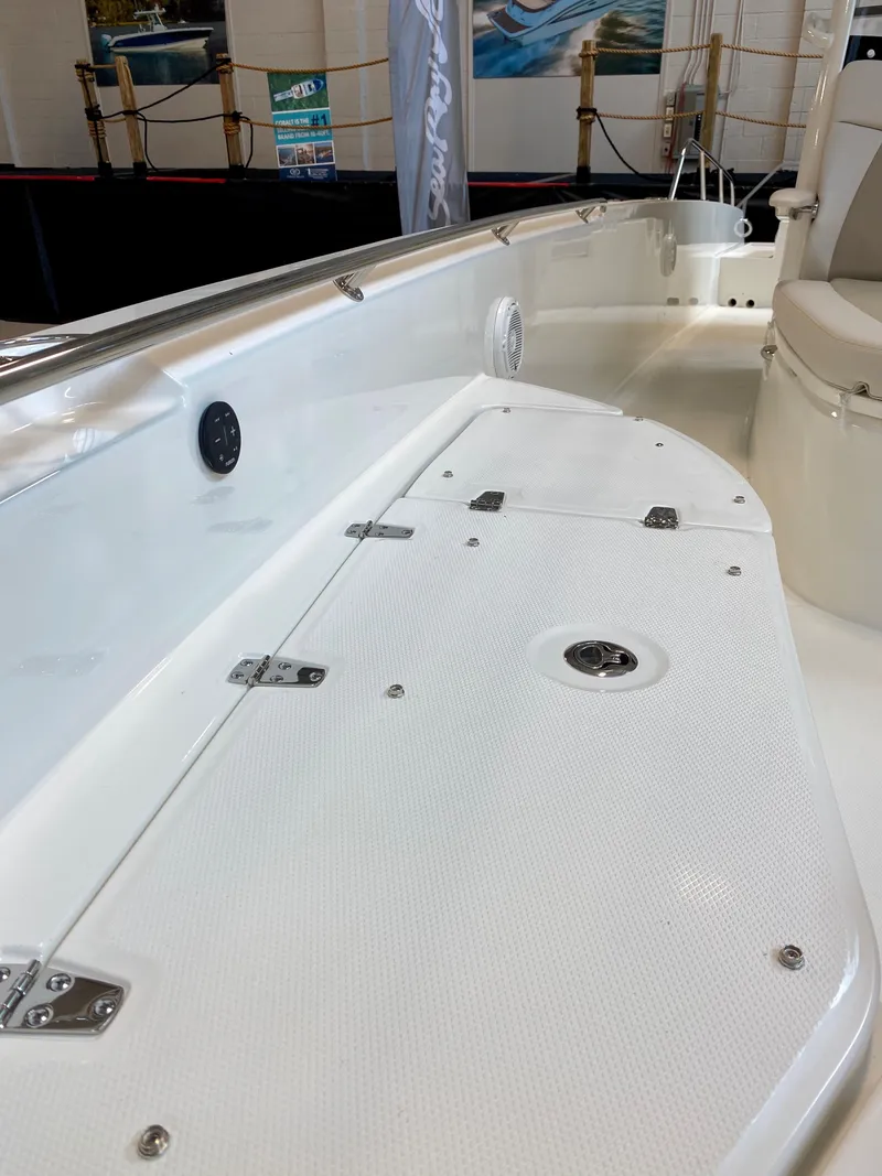 Slide: The Image of 2021 Boston Whaler 270 Dauntless boat deck, showcasing sleek design and spacious layout. - 20