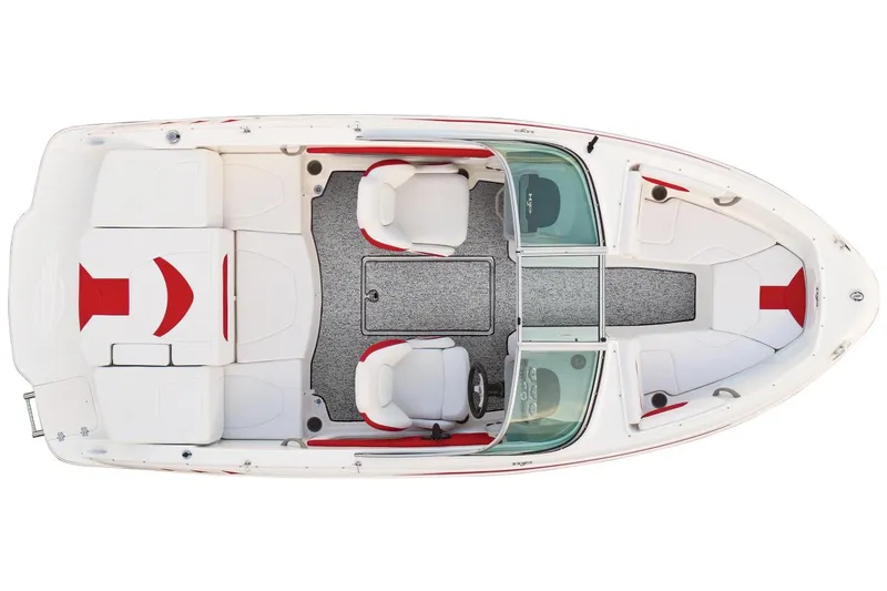 Slide: The Image of Manufacturer Provided Image: 2015 Chaparral 18 H2O Sport boat interior, top view, white and red seating. - 12