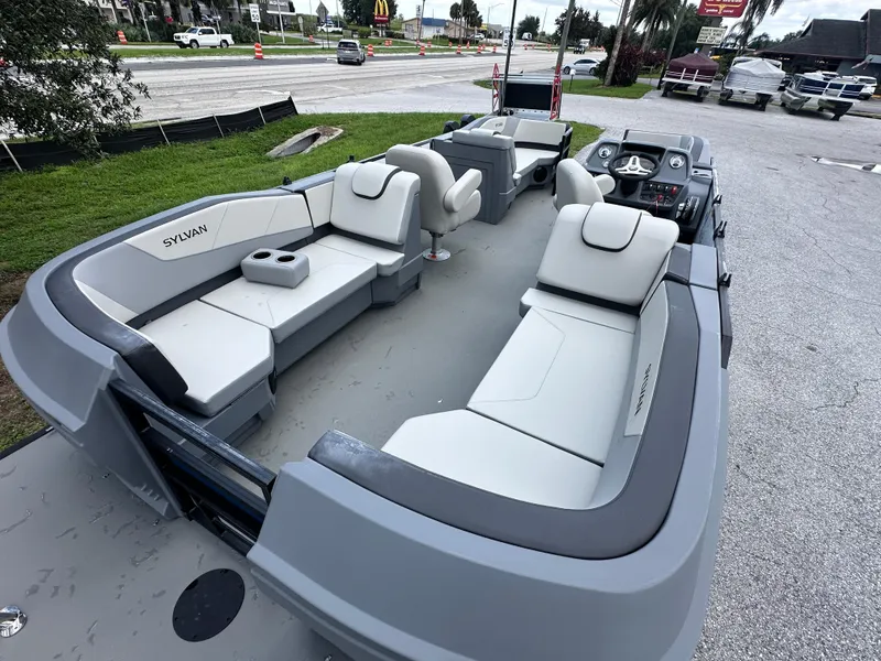 Slide: The Image of 2026 Sylvan A22 LZ Sport pontoon boat with spacious seating and modern design. - 6