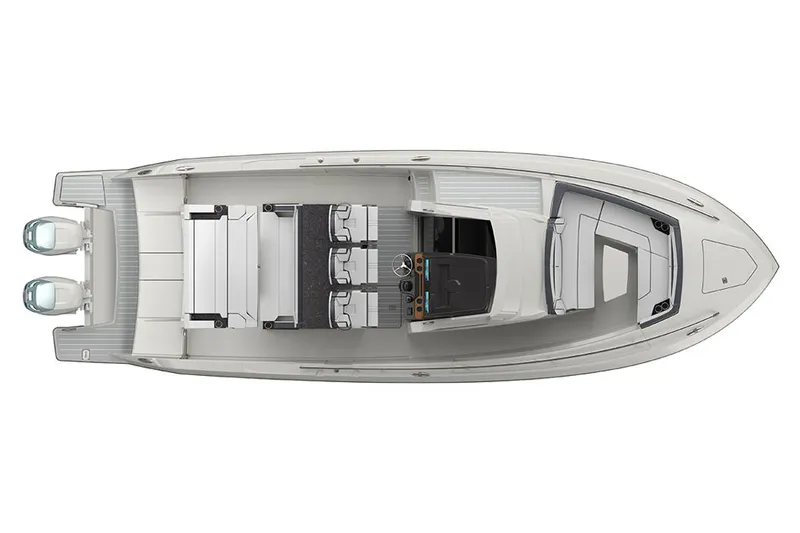 Slide: The Image of Manufacturer Provided Image: Top view of 2023 Tiara Yachts 34 LS model boat with dual outboard engines. - 14