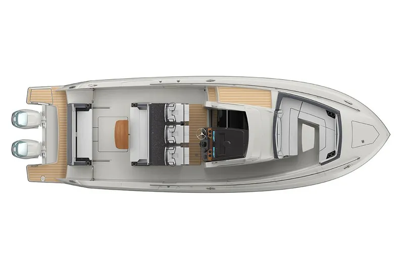 Slide: The Image of Manufacturer Provided Image: Top view of 2023 Tiara Yachts 34 LS model, showcasing deck layout and twin engines. - 15