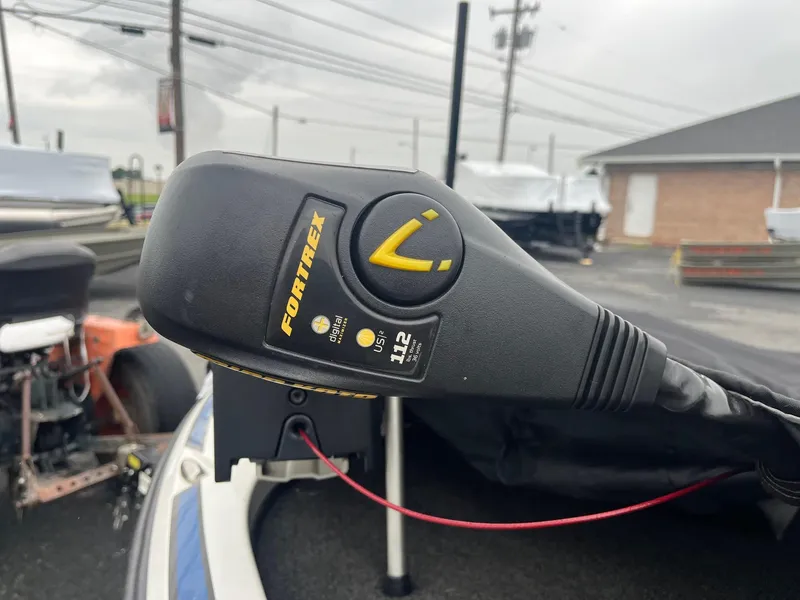 Slide: The Image of Close-up of Fortrex trolling motor on 2015 Nitro Z21 Z-Pro boat. - 14