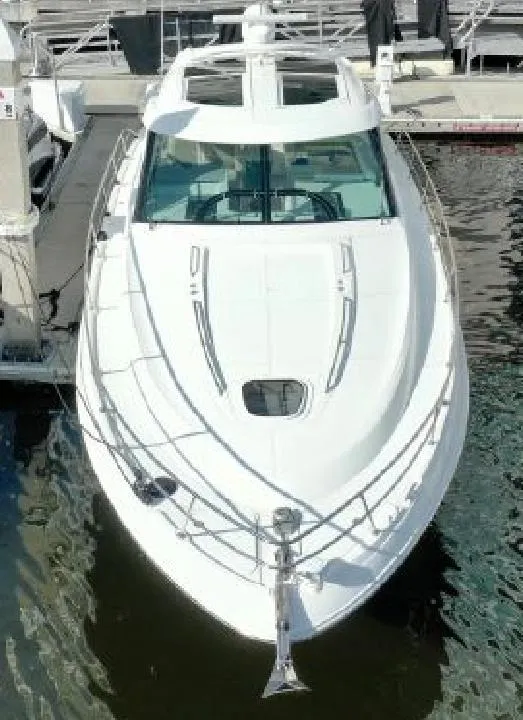 Slide: The Image of 2014 Sea Ray 470 Sundancer yacht docked at marina, aerial view. - 5
