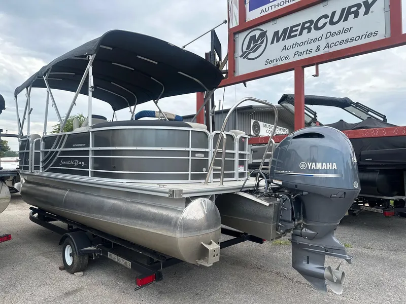 Slide: The Image of 2022 South Bay 222RS LE pontoon boat with Yamaha motor at Mercury dealer. - 2