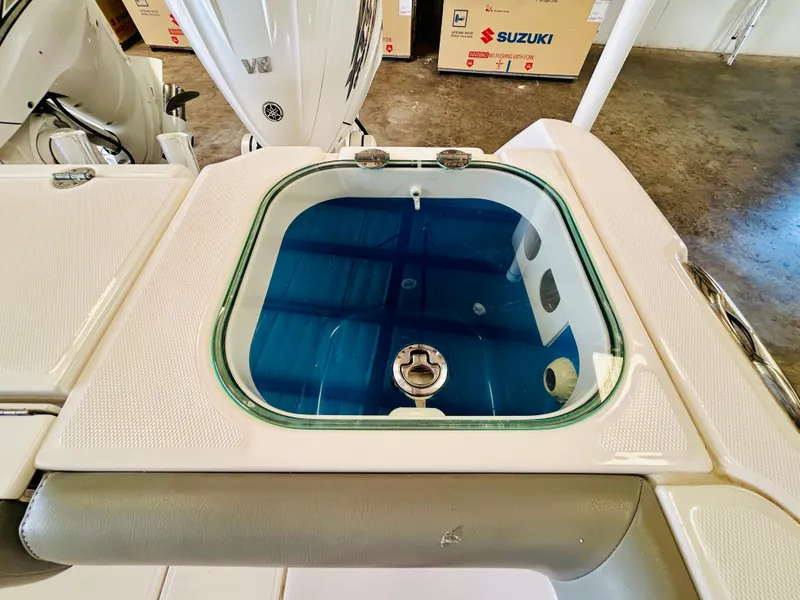 Slide: The Image of Livewell on 2022 Everglades 365 Center Console boat, featuring Yamaha V8 engine. - 11