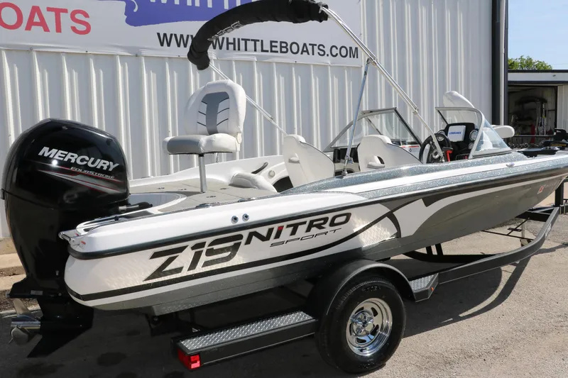 Slide: The Image of 2017 Nitro Z19 Sport boat with Mercury engine on trailer. - 3