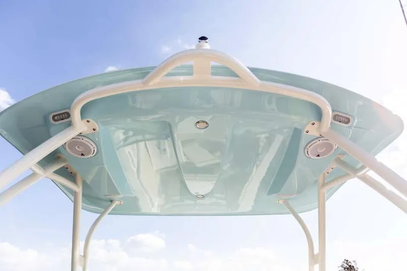 Slide: The Image of Manufacturer Provided Image: 2023 Cobia 240 Dual Console boat top view with speakers and lights. - 7