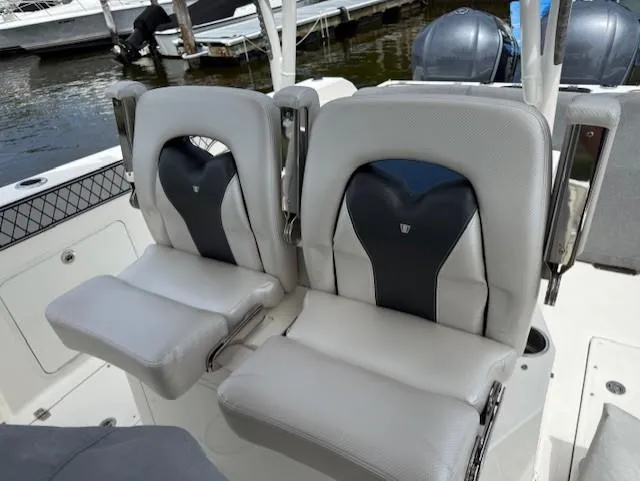 Slide: The Image of 2018 Wellcraft 302 Fisherman boat seats, featuring sleek design and comfortable upholstery. - 13