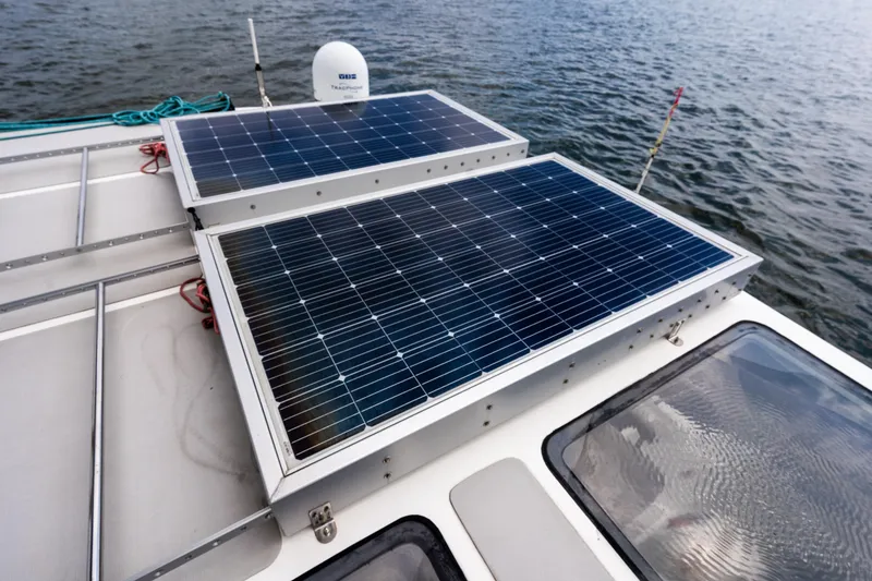 Slide: The Image of Solar panels on 2019 Royal Cape Catamarans Majestic 530, harnessing renewable energy on water. - 21