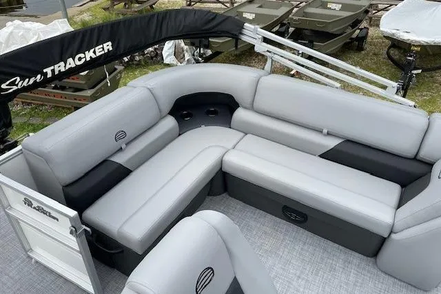 Slide: The Image of 2026 Sun Tracker Party Barge 20 DLX with spacious seating and modern design. - 5