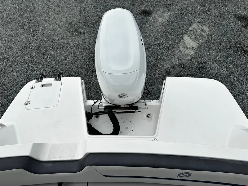Slide: The Image of 2021 Godfrey Hurricane 205SS boat with Suzuki outboard motor, viewed from above. - 12