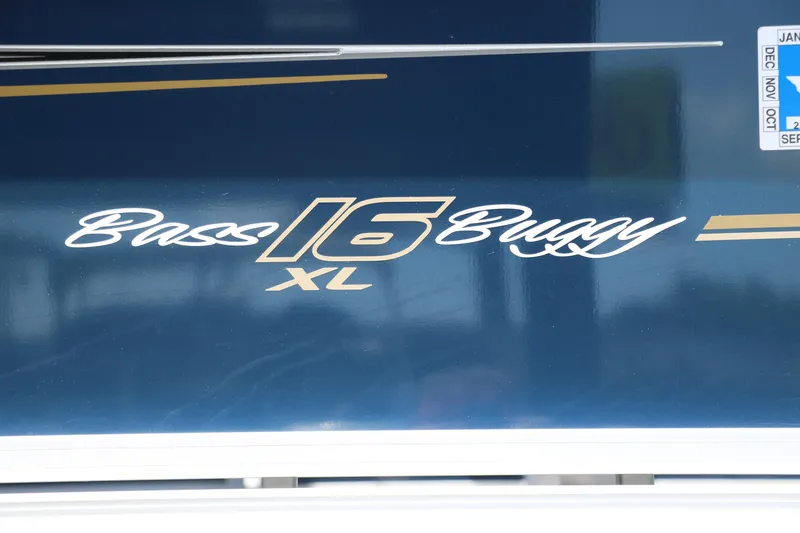 Slide: The Image of 2021 Sun Tracker Bass Buggy 16 XL logo on blue background. - 12
