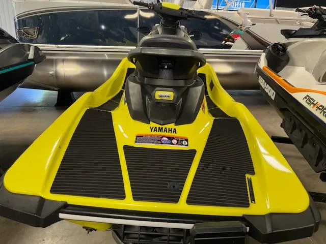 Slide: The Image of 2023 Yamaha WaveRunner EX Sport in vibrant yellow, displayed indoors. - 6