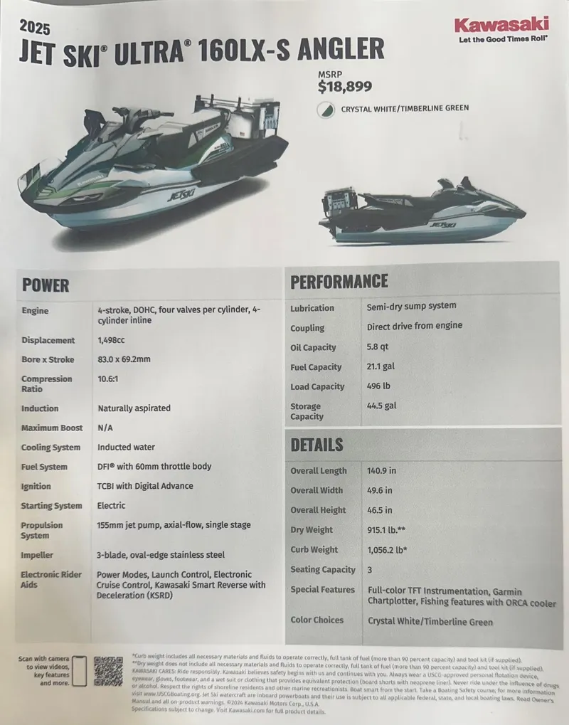 Slide: The Image of 2025 Kawasaki Ultra 160 LXS Angler jet ski with rider using navigation system on water. - 8