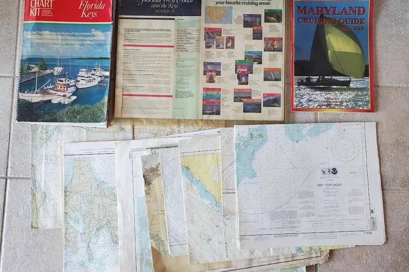 Slide: The Image of Nautical charts and cruising guides for Florida Keys and Maryland, ideal for Island Packet 440 sailing. - 167