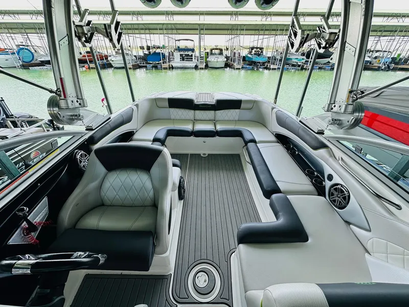 Slide: The Image of Interior of 2012 MasterCraft X-45 boat with spacious seating and modern design. - 18
