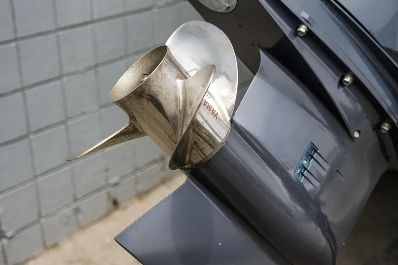 Slide: The Image of Close-up of a Yamaha propeller on a 2018 Ranger Tugs R-23 boat. - 6