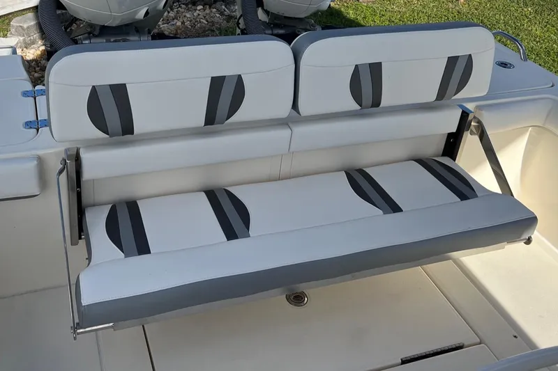 Slide: The Image of 2020 ShearWater 270 Carolina Flare boat seat with modern design and gray accents. - 3