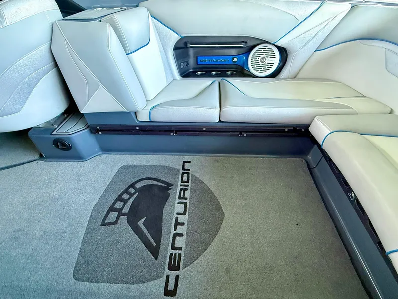 Slide: The Image of 2017 Centurion Ri237 interior with logo, featuring sleek seating and speaker system. - 44