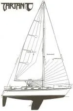 Slide: The Image of Line drawing of a 1998 Tartan 3500 sailboat, showcasing its design and sail plan. - 31