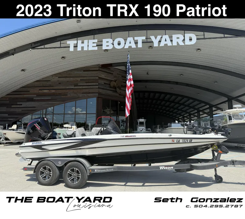 The Image of 2023 Triton 19 TrX Patriot boat displayed at The Boat Yard, Louisiana. - 1