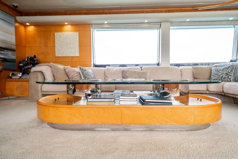 Slide: The Image of Luxurious interior of 1996 Cheoy Lee 145 Global Series yacht with elegant glass coffee table. - 36