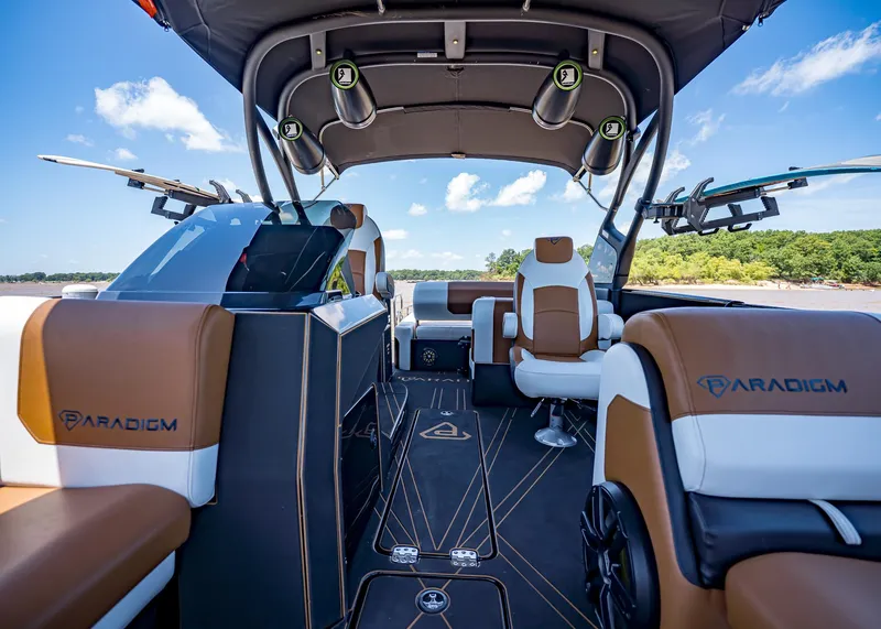 Slide: The Image of Luxurious interior of 2025 Paradigm 236 boat with modern seating and sleek design. - 38