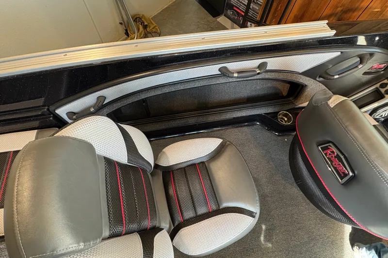 Slide: The Image of Interior of 2025 Ranger 1880MS boat with stylish seating and modern design. - 11