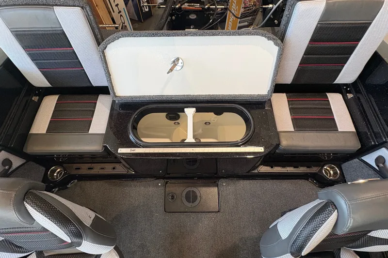 Slide: The Image of 2025 Ranger 1880MS boat interior with seating and storage compartments. - 9