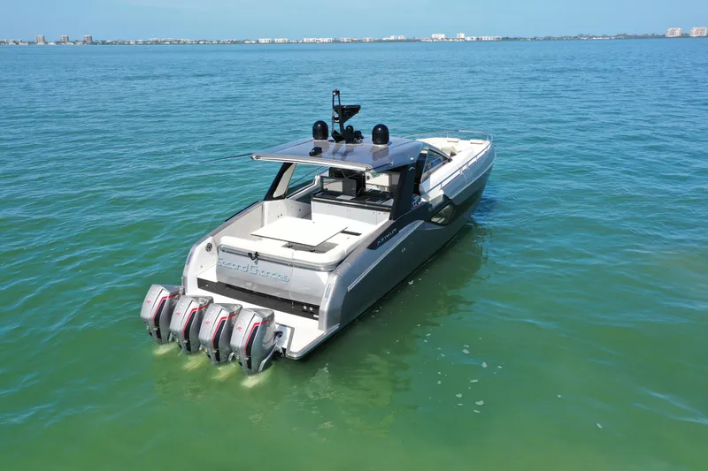 Slide: The Image of Azimut Verve 47 yacht, 2022 model, cruising on clear blue waters. - 41