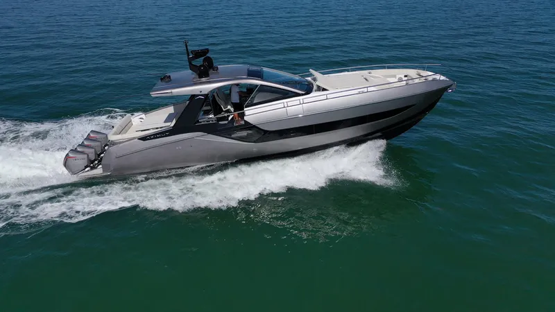 Slide: The Image of 2022 Azimut Verve 47 luxury yacht cruising on open water. - 6