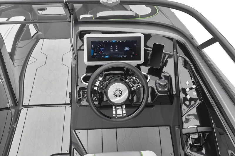 Slide: The Image of Interior of 2021 Yamaha Boats 255XD, featuring sleek seating and modern design. - 11