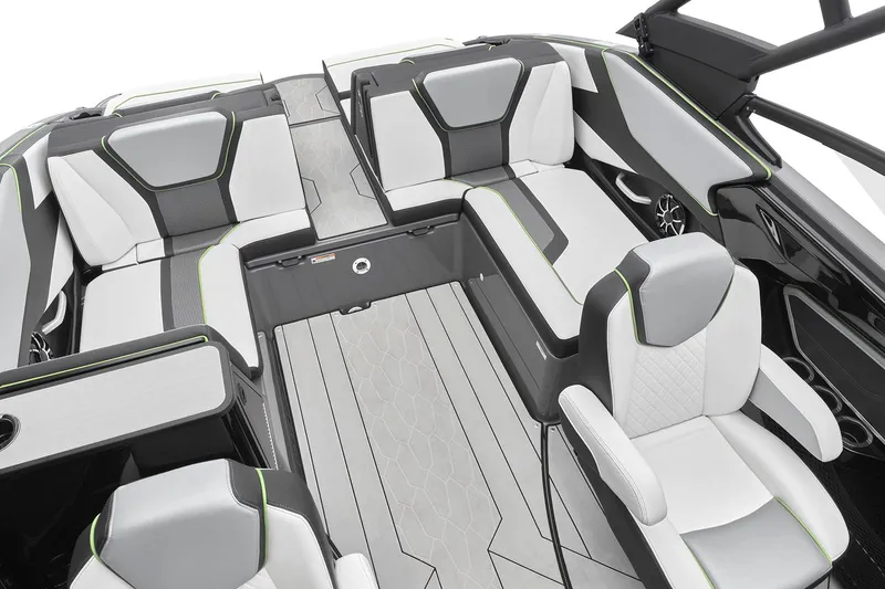 Slide: The Image of 2021 Yamaha Boats 255XD interior with sleek seating and modern design. - 13