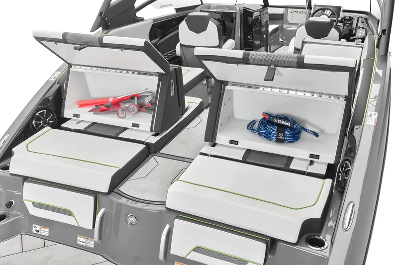 Slide: The Image of 2021 Yamaha Boats 255XD interior seating with modern design and comfortable upholstery. - 15