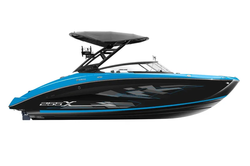 Slide: The Image of 2021 Yamaha Boats 255XD in a garage, showcasing sleek design and modern features. - 8