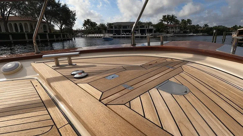 Slide: The Image of Fratelli Aprea Sorrento Cabinatto 32, 2023 model, teak deck, luxury yacht docked in marina. - 46