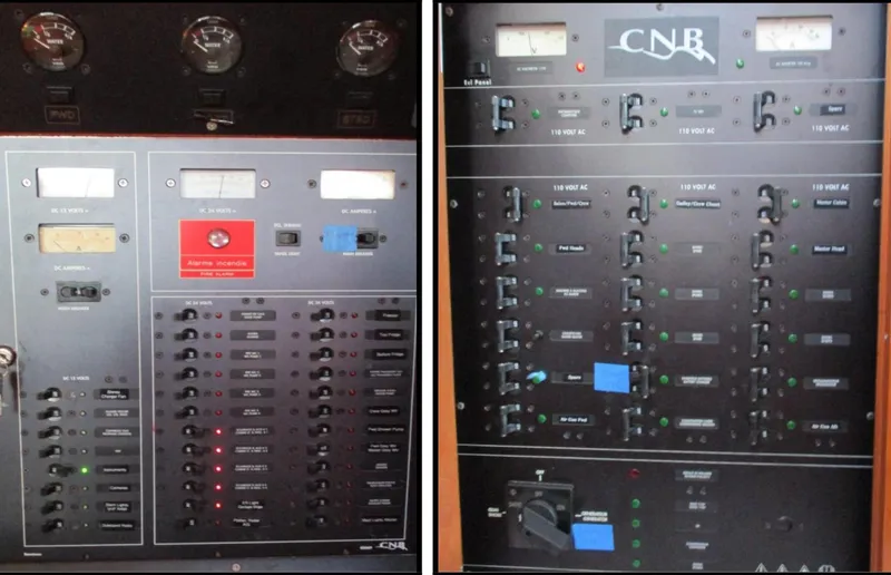 Slide: The Image of Bathroom interior of 2003 CNB 64 yacht with sink, mirrors, and toiletries. - 24