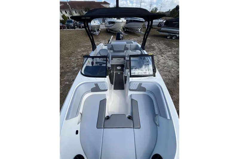 Slide: The Image of 2025 Bayliner VR5 Bowrider OB with sleek design and spacious seating. - 13