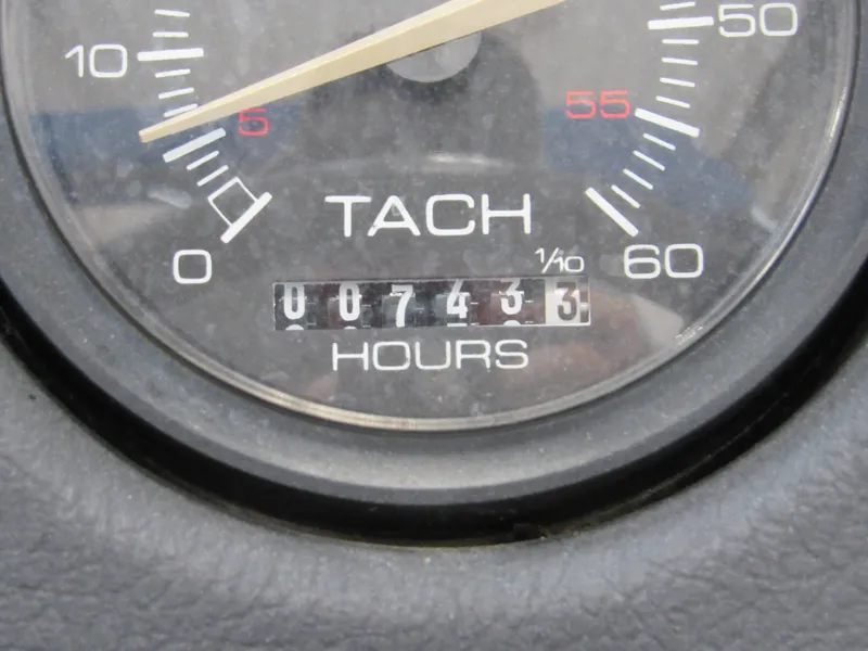 Slide: The Image of Tachometer showing 743.3 hours on a 1993 Hydrodyne Comp boat. - 7