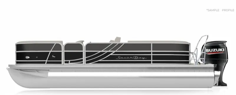 Slide: The Image of 2025 South Bay 222RSLE pontoon boat with Suzuki outboard motor, side profile view. - 4