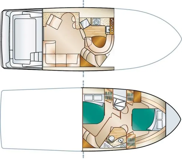 Slide: The Image of 2001 Silverton 410 Sport Bridge yacht on calm water, with a clear blue sky background. - 2