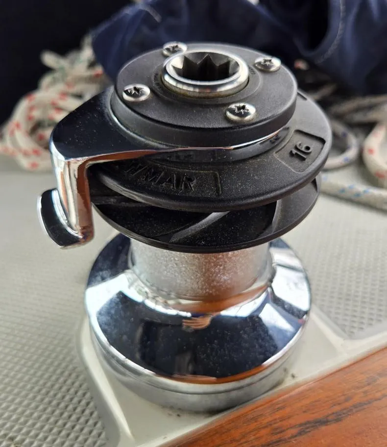 Slide: The Image of Close-up of a winch on a 1992 Catalina 30 Tall Rig sailboat. - 26